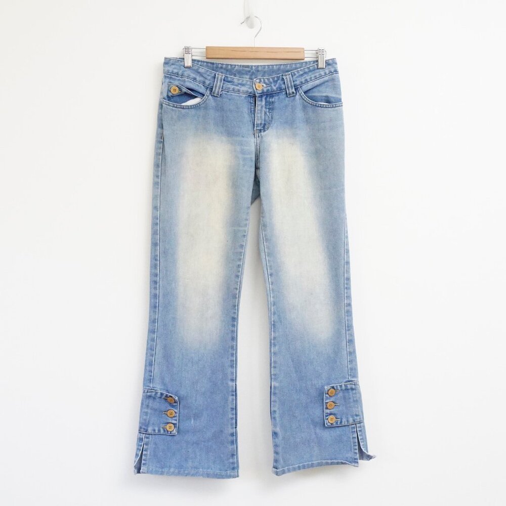 Vintage Y2K Faded Low Rise Bootcut Jeans with Button Detail 8
